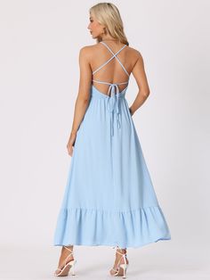 Shop Allegra K for Smocked Backless Sleeveless Solid Lace-Up Summer Maxi Dress Sundress you are looking for, get more women's Dresses for yourelf. Order now! Free Returns! Light Blue Maxi Dress Casual, Spring Beach Sleeveless Dress With Smocked Back, Light Blue Ruched Beach Dress, Light Blue Ruched Dress For Beach, Summer Sleeveless Dress With Smocked Back For Beach, Sleeveless Beach Dress With Smocked Back, Summer Sleeveless Dress With Smocked Back For Vacation, Vacation Sundress With Smocked Back, Sleeveless Ruched Dress For Summer Beach