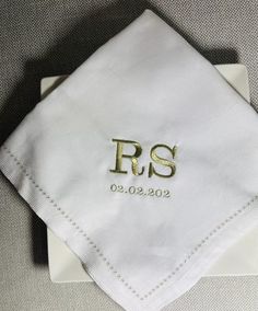 "These stylish napkins can be a very special gift for a wedding, bachelorette or bridal shower. You can also choose these napkins for Mother's Day, Thanksgiving, Valentine's Day or housewarming. Damask Satin Band napkins made from 100% Cotton. High in quality and washes easily. Lavish and impressive with a two-side selvedge.  Comes with initials , and date if you like to add , just type on personalisation box Available in a stunning white colour.  Thread  metallic colour , of your choice Bright gold Light gold  Silver  Blue  Red    - Size is 22\" x 22\" (56cm x 56cm) - 100% Cotton - Damask Satin Band - Excellent Quality" Elegant Gold Handkerchiefs For Gift, Elegant Gold Handkerchiefs As Gift, Elegant Monogram Handkerchiefs For Wedding, Elegant Monogrammed Handkerchiefs For Weddings, Elegant Personalized Handkerchief For Bridesmaid Gift, Elegant Customizable Handkerchiefs For Bridesmaid Gift, Elegant White Handkerchiefs For Personalized Gift, Elegant Customizable Handkerchiefs For Personalized Gifts, Elegant Personalized Handkerchiefs For Bridal Shower