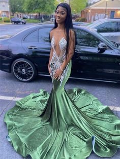 Beaded Prom Dresses, Green Mermaid, Beaded Prom Dress