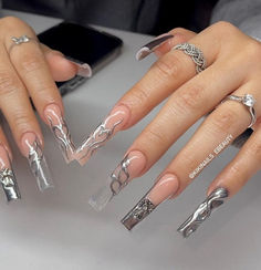 27 Silver Nail Designs That Radiate Glamour Y2k Nail Art, Butterfly Decals, Y2k Nail, Unique Manicure