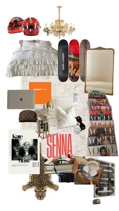 a collage of various items that include shoes, books, and other things in the image