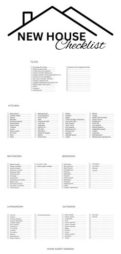 Free Printable New House Checklist Checklist Moving Into New Home, Checklist For New Home, 1st Home Checklist, House List Checklist, List Of Things For New Home, New Home List To Buy, New Home Packing List, New House List To Buy, Moving New House Checklist