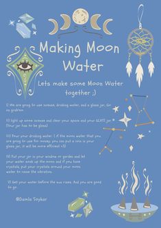 Blue Moon Witchcraft, Witch Men, Witch Jars, Make Moon Water, Practicing Witchcraft, Water Spells, Grimoire Ideas, Water Moon, Spiritual Witch