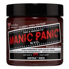 Manic Panic Semi-Permanent Hair Color Cream features not only a classic cream formula, but a vegan formula that colors and conditions hair. Manic Panic Infra Red Semi Permanent Cream Hair Color | Red | 4 oz. | Sally Beauty Manic Panic Fuschia Shock, Manic Panic Hair Color, Dark Pink Hair, Manic Panic Hair, Pink Warrior, Navy Hair, Color Safe Shampoo, Pink Hair Dye, Clown Halloween