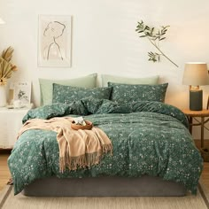 PRICES MAY VARY. 【Twin XL Duvet Cover Set】: HIGHBUY 3 Piece Cottagecore Twin XL Shabby Chic Green Flowers Bedding Bedding Sets- 1 x Duvet Cover (68"x90") and 2 x Pillow Shams (20"x26"),No comforter insert or sheet 【Aesthetic Bedding】:Jersey Knit Cotton - 3 Pieces Jersey Knit cotton cottagecore aesthetic floral bedding duvet cover come with floral print, jersey duvet cover is soft as your t-shirt,Advanced dyeing technology,you will feel pampered all night while you sleep.the fabric has excellent Flower Duvet Cover, Green Comforter, Floral Comforter Sets, Floral Bedding Sets, Duvet Cover Queen, Girls Bedding Sets, Green Duvet, Green Duvet Covers, Full Duvet Cover