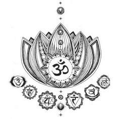 an image of a lotus flower with seven chakras in the middle, surrounded by other symbols