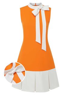 Orange 1960s Crew Bowknot Sleeveless Dress 1965 Fashion Women, 1960s Fashion Women Classy, 1960s Style Dress, 1960s Fashion Women, Fantasy Inspo, Oc Outfits, Mod Look, Dark Comics, Grad Ideas