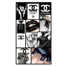 chanel collage with black nail polish and accessories