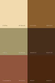 four different shades of brown, beige and green with the names of each color on them