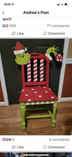 the grino chair has been painted red and green