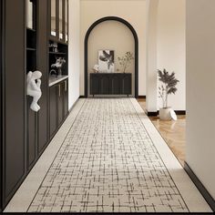 the hallway is clean and ready for guests to use it as an entrance way in this modern home