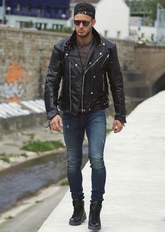 Biker Clothes, Asymmetrical Leather Jacket, Leather Jacket Outfit Men, Mens Casual Jeans, Instagram New Post, Men Closet, Mens Jackets Casual, Jeans Outfit Casual