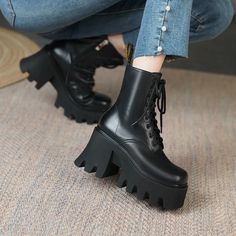 Rouco Women's Leather Platform Boots | Ultrasellershoes.com – Ultra Seller Shoes Chunky Shoes Women, Black Ripped Boyfriend Jeans, Worker Boots, Chunky Wedges, Basic Boots, Ankle Boots Women, Leather Footwear, Canvas Boots, Pu Heels