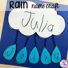 rain name craft for kids with the word julia on it and raining drops in blue