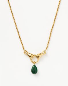 Harris Reed In Good Hands Drop Pendant Necklace | 18ct Gold Plated/Malachite Necklaces Harris Reed, Pearl Drop Pendant, Gold Drop Necklace, Double Chain Bracelet, Twisted Ring, Double Chain Necklace, Malachite Necklace, Hand Necklace, Coin Pendant Necklace