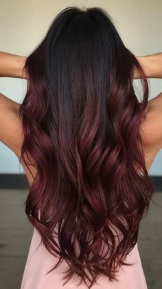 Chocolate Red Balayage Hair, Chocolate Cherry Brown Hair Balayage, Red Hair For Indian Skin Tone, Cherry Coke Hair Color Balayage, Chocolate Cola Hair, Balayage Brown To Red, Chocolate Brown Hair With Hint Of Red, Red Brunette Hair Balayage, Black Brown Red Hair