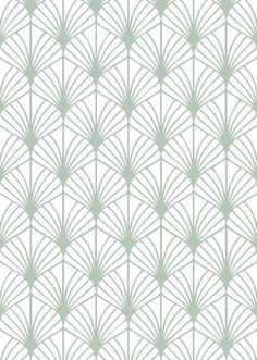 an art deco wallpaper pattern in mint green and white, with fan shaped shapes