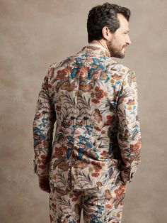 Jacobean Suit Jacket | Banana Republic Printed Blazer For Men, Floral Suit Men, Floral Suit Jacket, Formal Wedding Attire, Reception Outfits, Floral Suit, Jacobean Floral, Bts Clothing, Suit Men