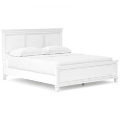 a white bed with two pillows on the headboard and one foot board is up