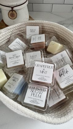 a basket filled with lots of different types of soap