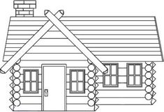 a drawing of a small cabin house with porches and windows on the roof, in front of a white background