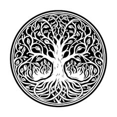 the tree of life in a circle with leaves and branches on white background royalty illustration