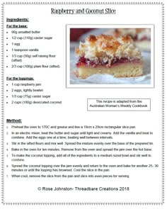 the recipe for raspberry and coconut slice is shown in this page, which includes information