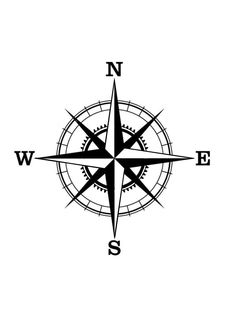 a black and white compass tattoo design on a white background with the letter n in it