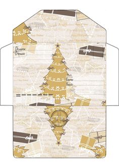 an open envelope with a christmas tree on the front and side, which is cut out into