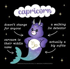 a purple and blue unicorn with the words capricorn on it