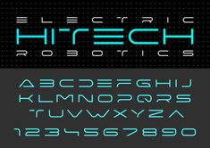 an electronic font and numbers set with blue neon lights on black background, suitable for use in