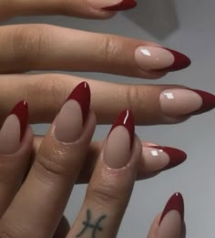 Red Tip Nails, Red Chrome Nails, Chrome Nails Designs, Formal Nails, Red Acrylic Nails, French Tip Acrylic Nails, French Acrylic Nails, Burgundy Nails