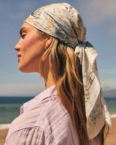 Kerchief Hair, Silk Headscarf, Ornate Design, Hair Cover, Gray Silk, Silk Twill, Beach Hair, Kendra Scott, Head Scarf