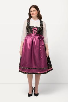 Sequined Floral Dirndl - A traditional floral print adorned with subtly sparkling sequins for a glamorous twist on a vintage-inspired look. Dirndl Dress, Floral Color, Vintage Inspired, Floral Print, Floral Prints, Twist, Sparkle, Mesh, Satin