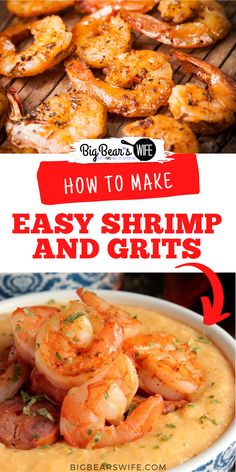 shrimp and grits recipe with text overlay