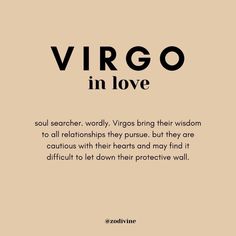 the words virgo in love are written on a beige background with black and white lettering