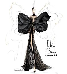 a drawing of a woman in a black dress with wings on her head and the words eli