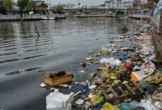 a body of water filled with lots of trash