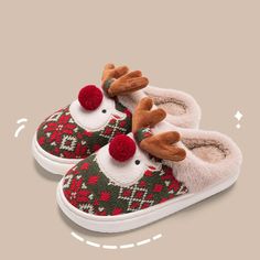 Christmas Elk Slippers – Cute & Cozy Holiday Gift for Girls – Tristar Boutique Cartoon Reindeer, Christmas Moose, Floor Bedroom, Plush Slippers, Home Slippers, Christmas Green, Non Slip Flooring, Christmas Cartoons, Embroidery Fabric