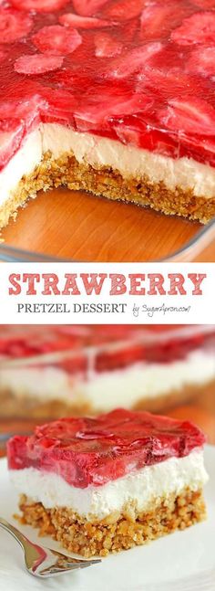 this strawberry cheesecake is made with pretzel dessert mix and it's ready to be eaten