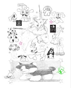 a drawing of many different dogs and cats