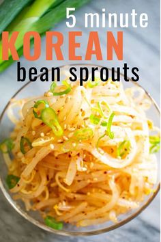 5 minute korean bean sprouts recipe in a glass bowl with the title overlay