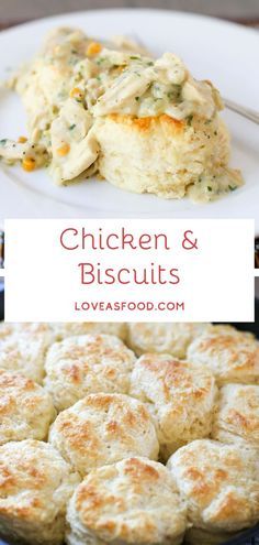 chicken and biscuits on a white plate with the words loveasfood com