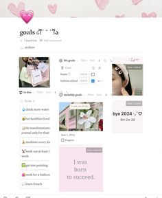 pink notion template, goals notion, notion template, cute notion, girl notion, getting my life together Pink Notion Template, Cute Notion, Pink Notion, Getting My Life Together, Notion Inspo, Template Cute, Student Goals, Swan Song, Reaching Goals