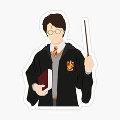 harry potter holding a book and wand sticker