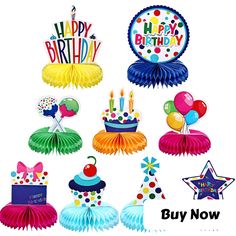 happy birthday party decorations with balloons and streamers