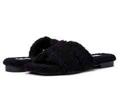 Steve Madden Seek Slipper - Women's Shoes : Black : These cozy and plush Steve Madden Seek Slippers will surely be your go to footwear when you stroll out for walks. Faux fur upper. Faux fur lining. Faux fur insole. Cushion footbed for added comfort. Open toe. Slip-on closure. Textile and synthetic outsole. Imported. Measurements: Weight: 7 oz Product measurements were taken using size 8.5, width M. Please note that measurements may vary by size. Weight of footwear is based on a single item, not Trendy Womens Shoes, Low Heel Flats, Faux Fur Slides, Black Slip On, Hermes Oran, Flat Slipper, Wood Heel, Heel Slippers, Designer Sandals