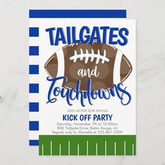 a football themed birthday party card with the words tailgates and toughbowns on it