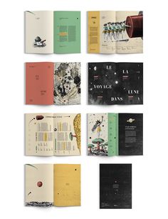 an open book with various illustrations on the front and back pages, all in different colors