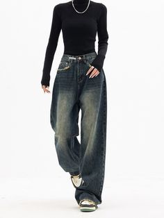 Minimalisticky Chic, Look 80s, Streetwear Korean, Street Jeans, Y2k Women, Streetwear Jeans, Streetwear Mode, Trendy Jeans, Pants Denim